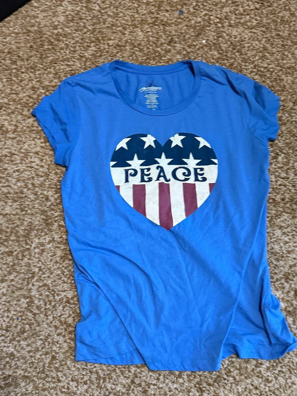 Women's Blue 'Peace' Heart Graphic Tee - Casual Short Sleeve